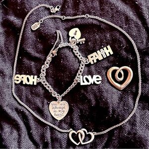 Retired James Avery set lot bracelet Charm necklace Love Heart Faith Hope
